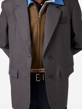Miu Miu Wool Gray Single-breasted gabardine Blazer jacket IT38